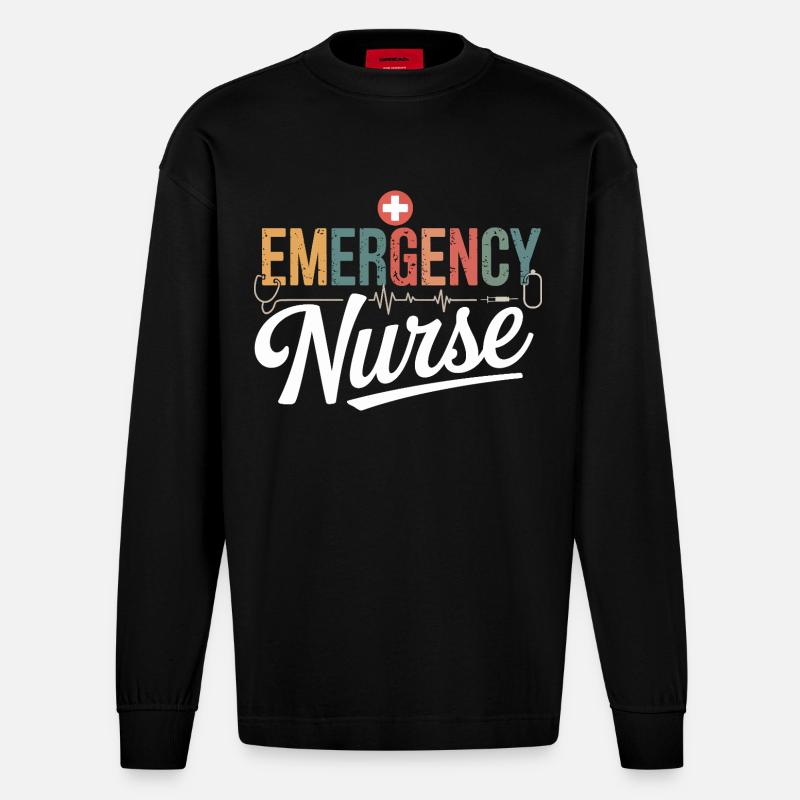 Notfallpflegerin Emergency Design - Heavyweight Oversized Organic Langarmshirt Made in EU - SOLID BLACK