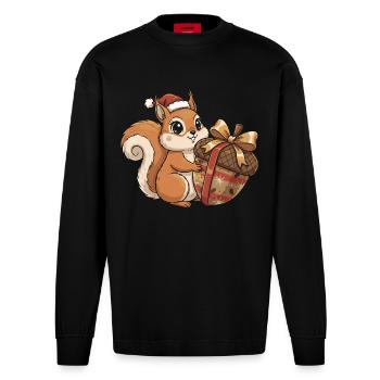 Winterfreude Eichhörnchen Geschenk - Heavyweight Oversized Organic Langarmshirt Made in EU - SOLID BLACK - Vorne
