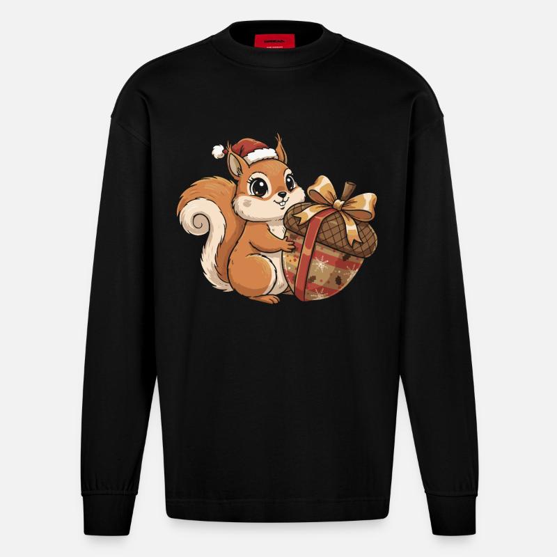 Winterfreude Eichhörnchen Geschenk - Heavyweight Oversized Organic Langarmshirt Made in EU - SOLID BLACK