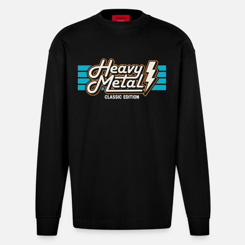 Retro Heavy Metal Abzeichen mit Blitz - Heavyweight Oversized Organic Langarmshirt Made in EU - SOLID BLACK