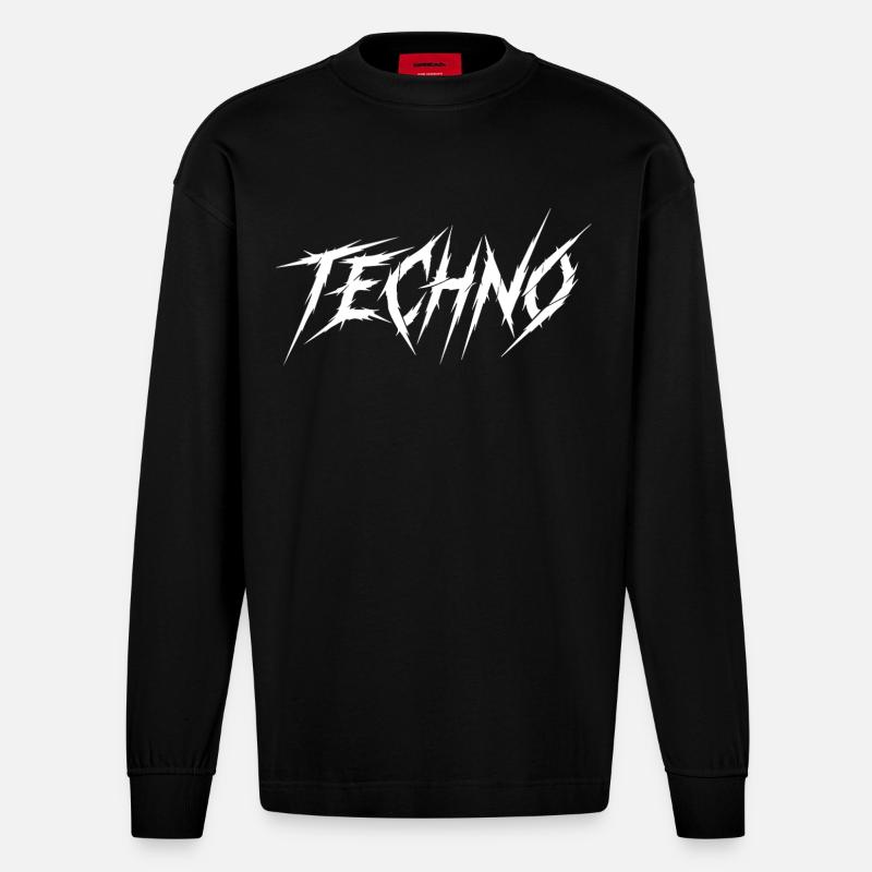 Techno Zacken Schrift Grafik - Heavyweight Oversized Organic Langarmshirt Made in EU - SOLID BLACK