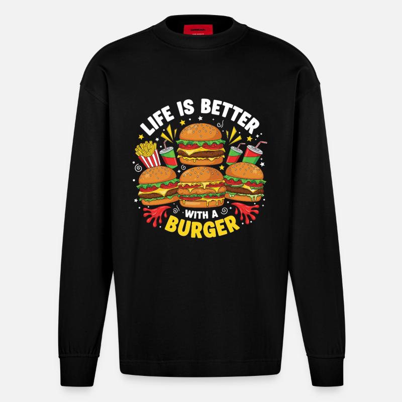 Burger Hamburger - Heavyweight Oversized Organic Langarmshirt Made in EU - SOLID BLACK