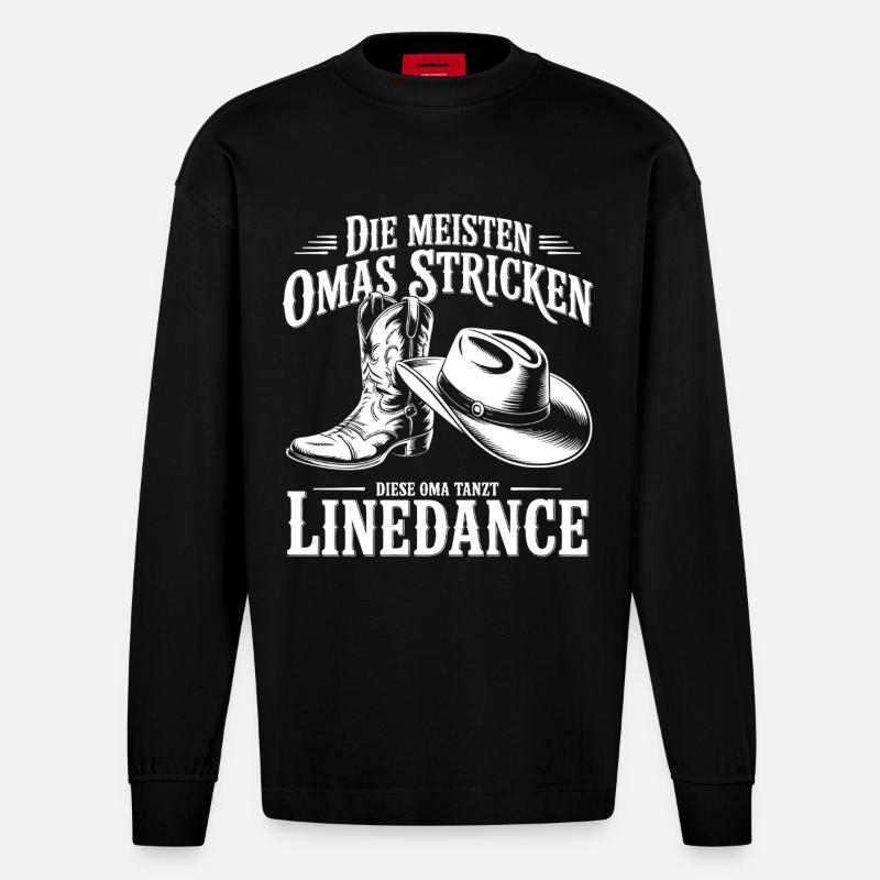 Omas Line-Dance Boots Design - Heavyweight Oversized Organic Langarmshirt Made in EU - SOLID BLACK
