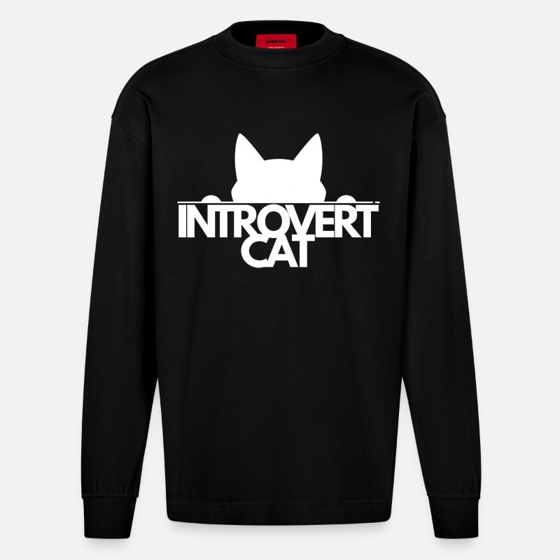 Introvertierter Cat Silhouette - Heavyweight Oversized Organic Langarmshirt Made in EU - SOLID BLACK