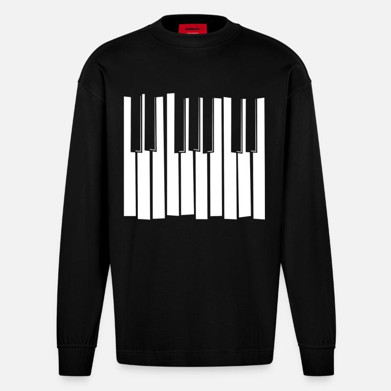 Piano Keyboard Strip Pattern - Heavyweight Oversized Organic Longsleeve Shirt Made in EU - SOLID BLACK