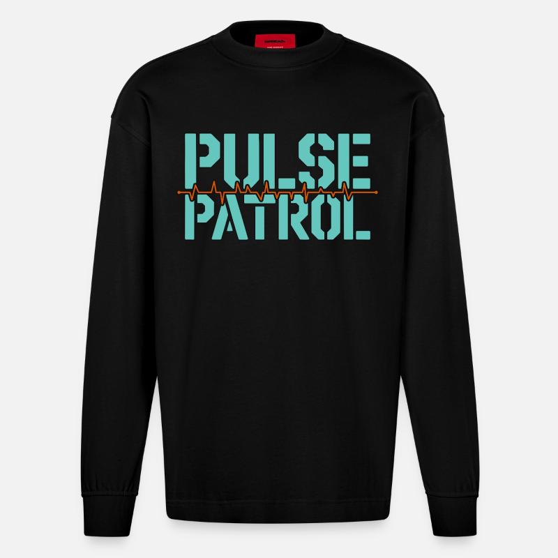 Cardiac Tech Pulse Patrol Pacemaker Technician - Heavyweight Oversized Organic Langarmshirt Made in EU - SOLID BLACK