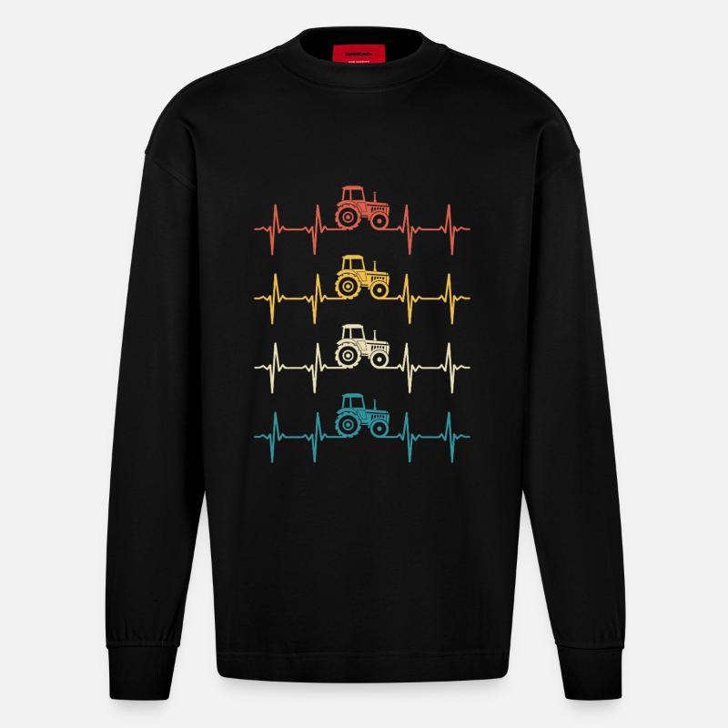 Retro Traktor Herzschlag-Bauer - Heavyweight Oversized Organic Langarmshirt Made in EU - SOLID BLACK