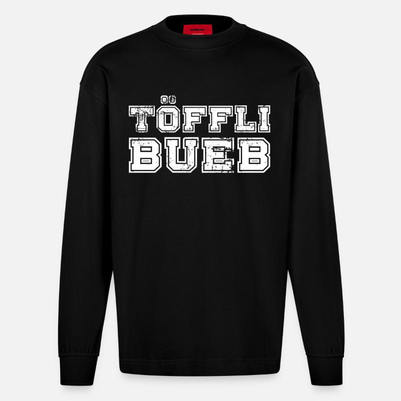 Töfflibueb College Style Distressed - Heavyweight Oversized Organic Langarmshirt Made in EU - SOLID BLACK