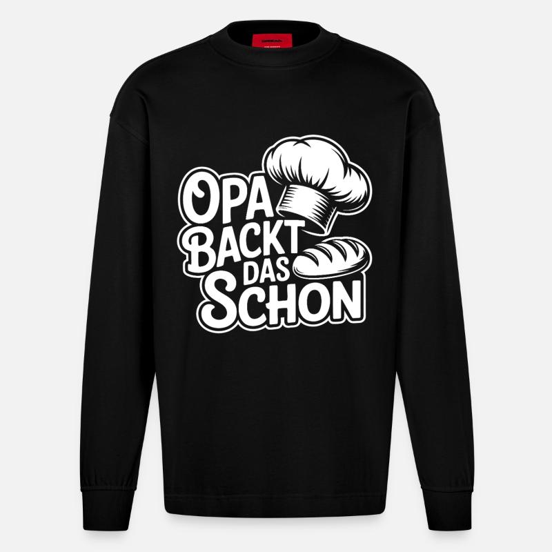 Opa backt das schon - Heavyweight Oversized Organic Langarmshirt Made in EU - SOLID BLACK