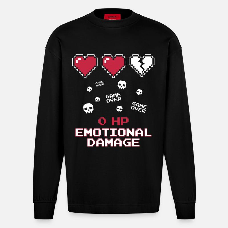 Emotional Damage Pixel - Heavyweight Oversized Organic Langarmshirt Made in EU - SOLID BLACK