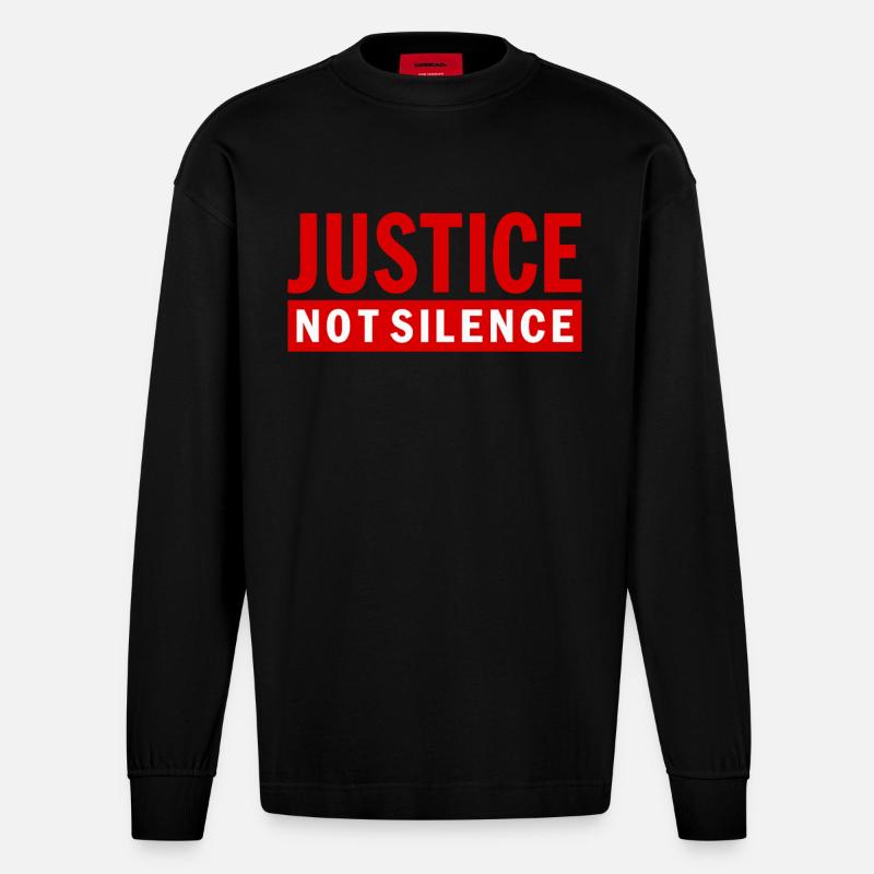Justice Not Silence Déclaration de Gerechtigkeit - Manches longues bio épais oversize fabriqué en UE - SOLID BLACK