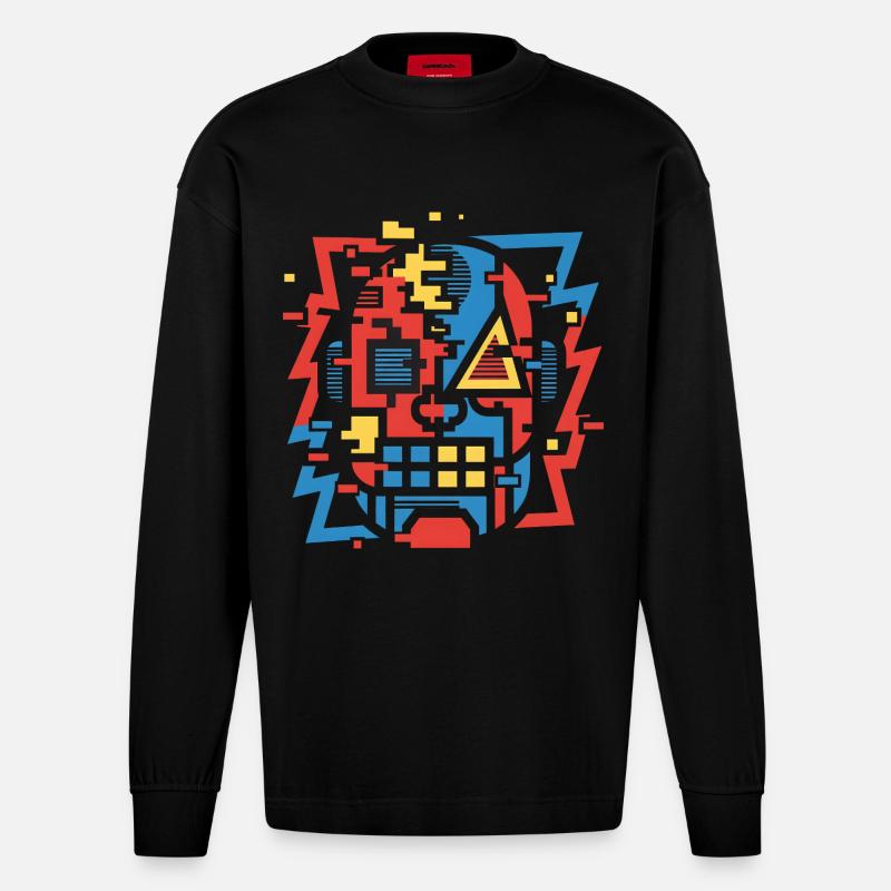 Face de bug abstraite - Manches longues bio épais oversize fabriqué en UE - SOLID BLACK