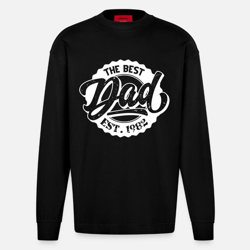The Best Dad EST 1982 - Heavyweight Oversized Organic Langarmshirt Made in EU - SOLID BLACK
