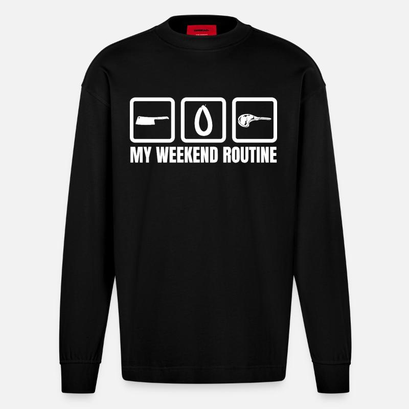 Metzger Wochenendroutine - Heavyweight Oversized Organic Langarmshirt Made in EU - SOLID BLACK