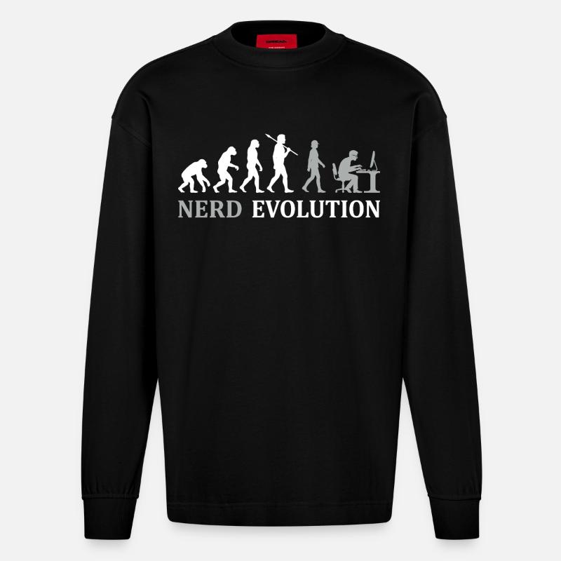 Nerd Evolution – Vom Affen zum PC-Profi - Heavyweight Oversized Organic Langarmshirt Made in EU - SOLID BLACK