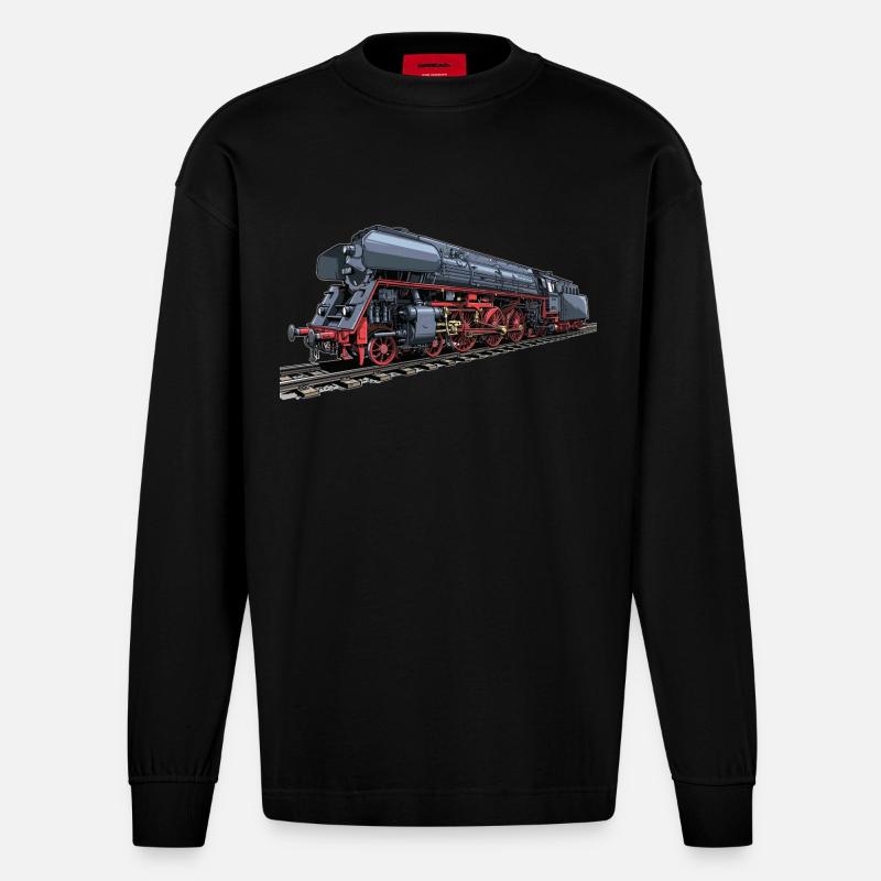 Dampflok im Retro-Look 01 519 - Heavyweight Oversized Organic Langarmshirt Made in EU - SOLID BLACK