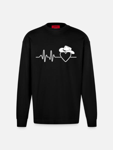 Heartbeat with Hat Silhouette - Heavyweight Oversized Organic Longsleeve Shirt Made in EU - SOLID BLACK