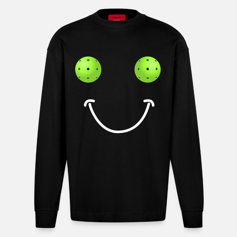 Visage Heureux Pickleball - Manches longues bio épais oversize fabriqué en UE - SOLID BLACK
