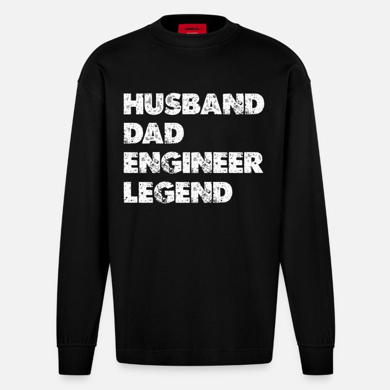 Husband Dad Engineer Legend - Heavyweight Oversized Organic Langarmshirt Made in EU - SOLID BLACK
