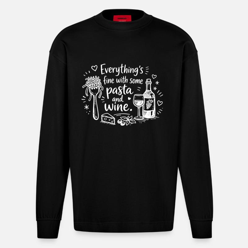 Everything’s Fine With Pasta And Wine - Heavyweight Oversized Organic Langarmshirt Made in EU - SOLID BLACK