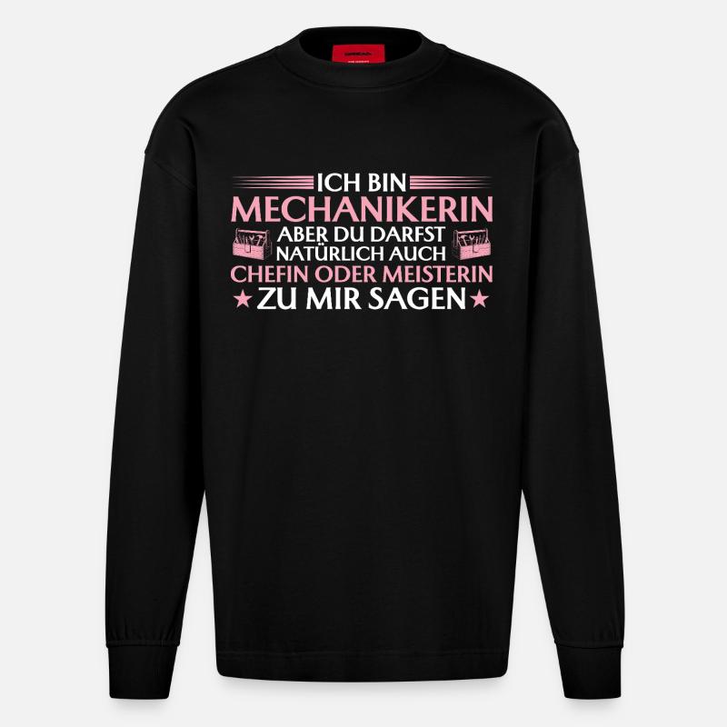 Handwerkerin Chefin oder Meisterin - Mechanikerin - Heavyweight Oversized Organic Langarmshirt Made in EU - SOLID BLACK