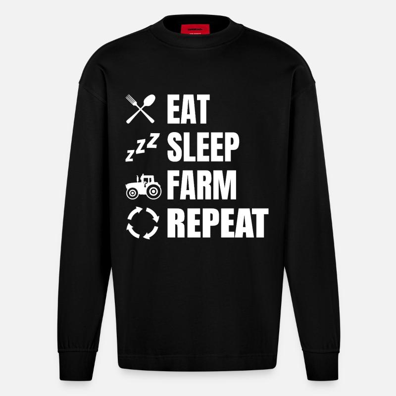 Manger, dormir, labourer, répéter - Manches longues bio épais oversize fabriqué en UE - SOLID BLACK