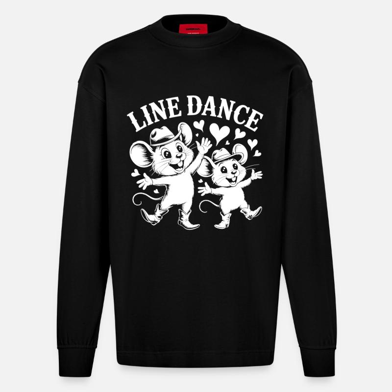 Line Dance Mäuse - Heavyweight Oversized Organic Langarmshirt Made in EU - SOLID BLACK