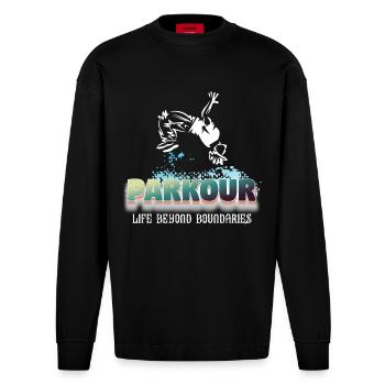 Parkour-Leben jenseits von Grenzen - Heavyweight Oversized Organic Langarmshirt Made in EU - SOLID BLACK - Vorne