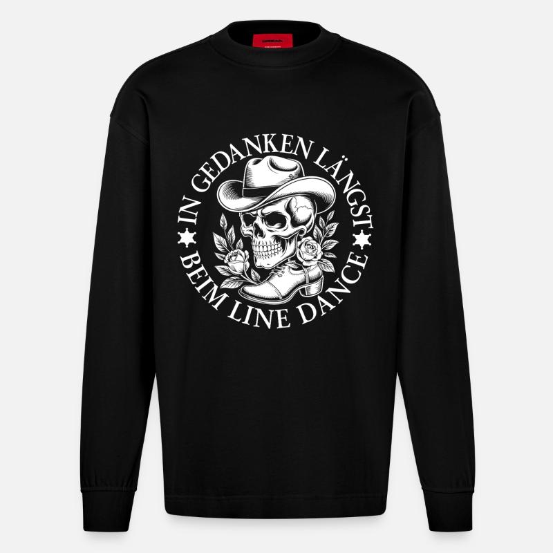 Skelett im Line Dance Stil - Heavyweight Oversized Organic Langarmshirt Made in EU - SOLID BLACK