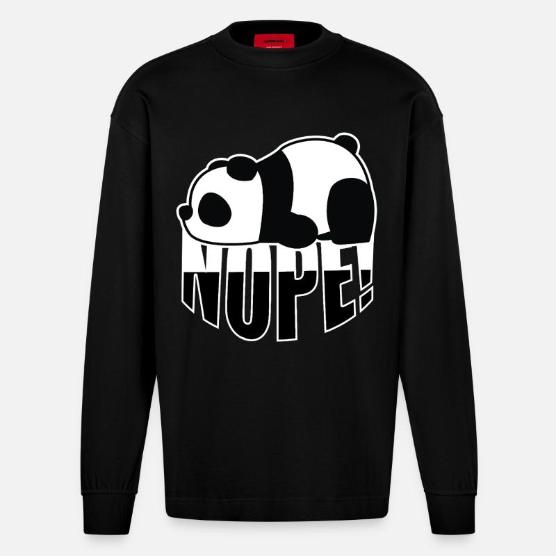 Panda Nope - Heavyweight Oversized Organic Langarmshirt Made in EU - SOLID BLACK