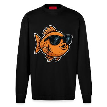 Poisson rouge avec des lunettes de soleil - Manches longues bio épais oversize fabriqué en UE - SOLID BLACK - Devant