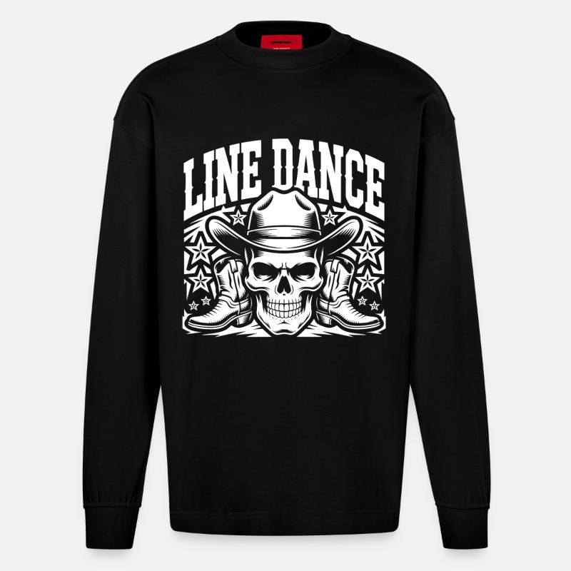 Line Dance Schädel Cowboy - Heavyweight Oversized Organic Langarmshirt Made in EU - SOLID BLACK