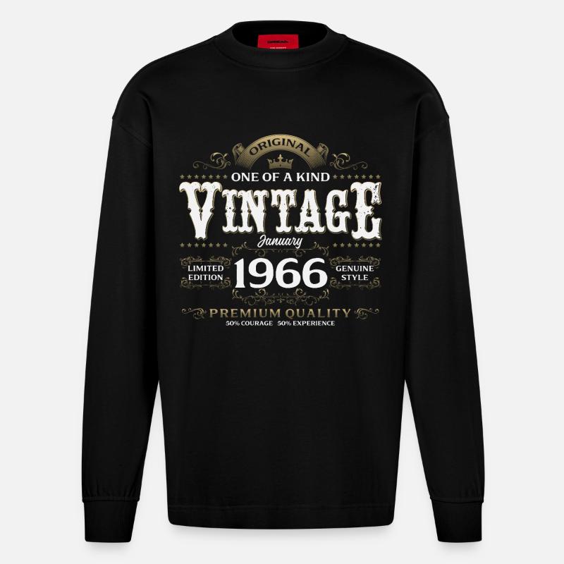 60e anniversaire Millésime janvier 1966 - Manches longues bio épais oversize fabriqué en UE - SOLID BLACK
