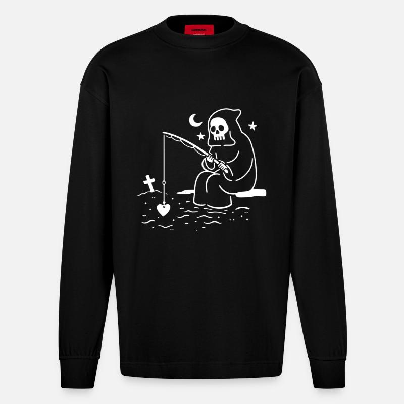 Herzfang des Sensenmanns - Heavyweight Oversized Organic Langarmshirt Made in EU - SOLID BLACK