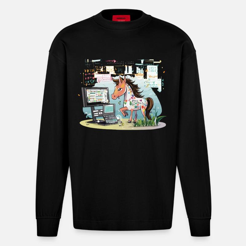 Digital Graffiti Pony - Manches longues bio épais oversize fabriqué en UE - SOLID BLACK