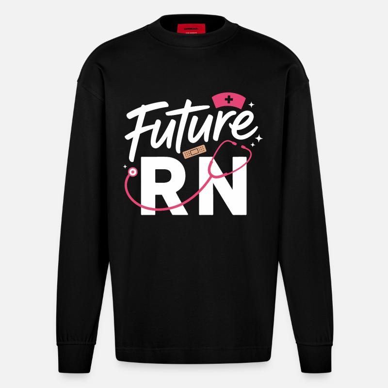 Future RN Stethoskop & Klinik - Heavyweight Oversized Organic Langarmshirt Made in EU - SOLID BLACK