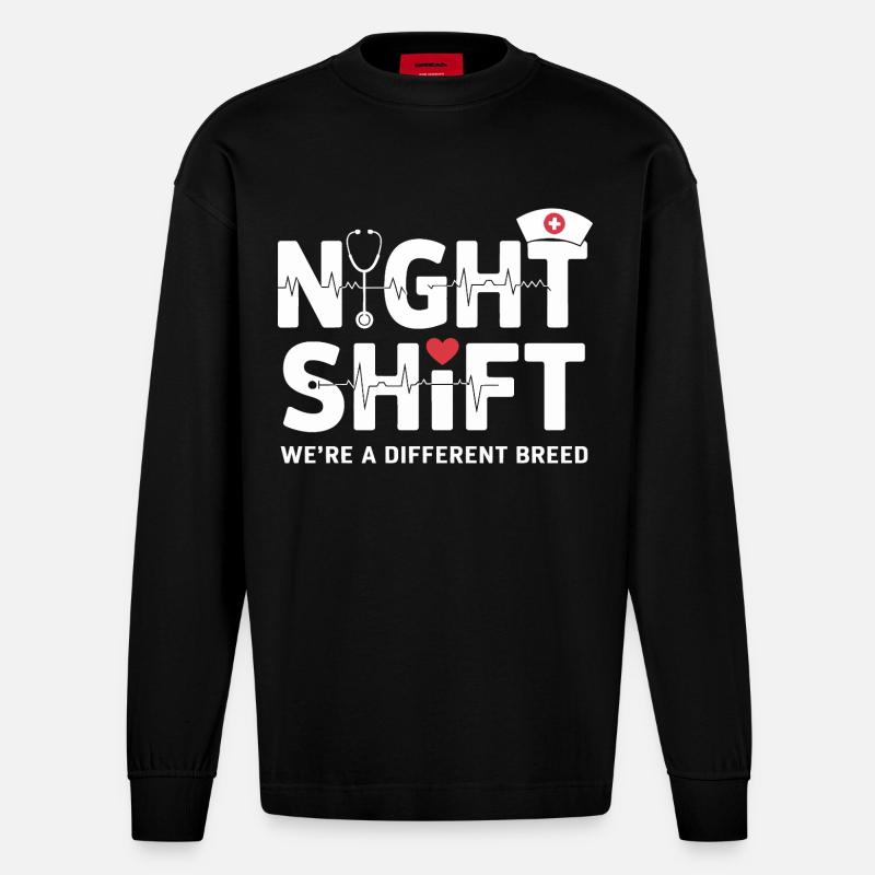 NachtSchicht Herzpfleger – Race différente - Manches longues bio épais oversize fabriqué en UE - SOLID BLACK