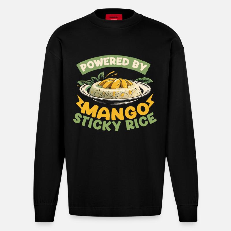 Powered By Mango Sticky Reis - Heavyweight Oversized Organic Langarmshirt Made in EU - SOLID BLACK
