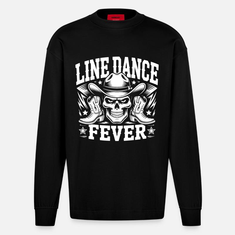 Line Dance Skull Boots - Heavyweight Oversized Organic Langarmshirt Made in EU - SOLID BLACK