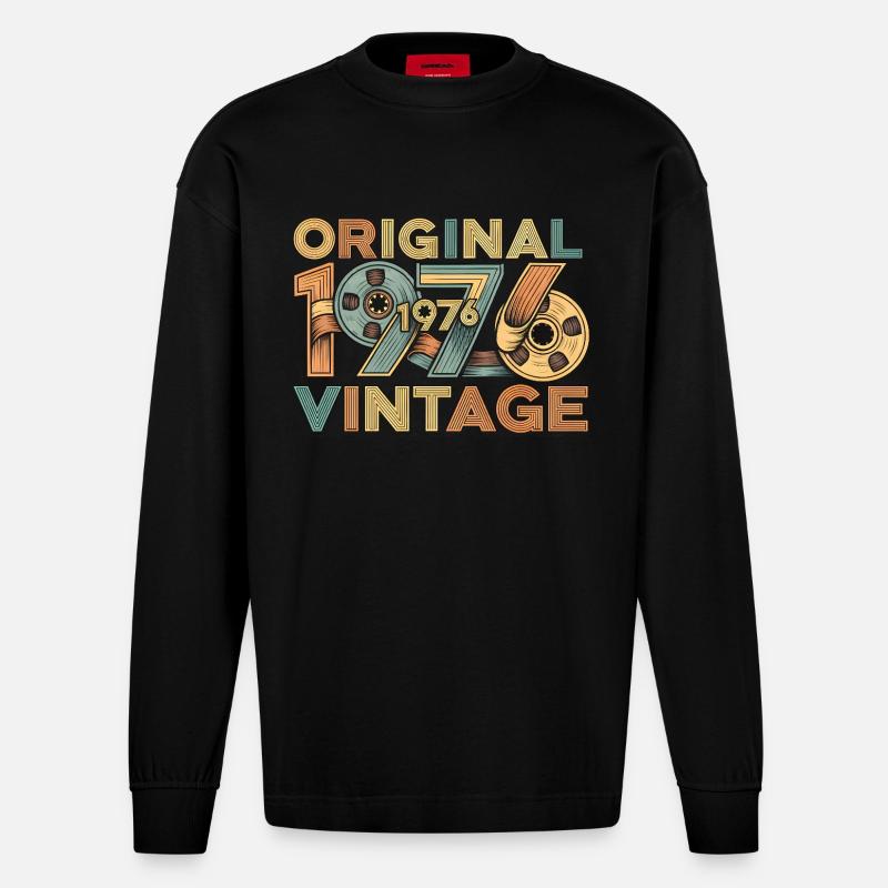 Original 1976 Retro - Heavyweight Oversized Organic Langarmshirt Made in EU - SOLID BLACK