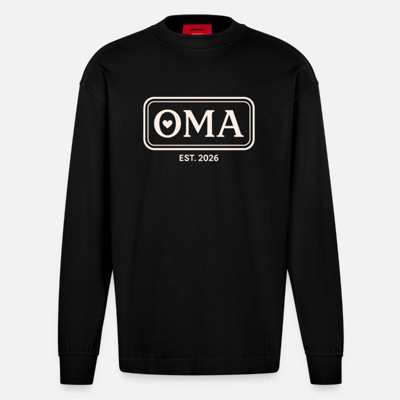 OMA EST. 2026 Stolze Großmutter Ankündigung - Heavyweight Oversized Organic Langarmshirt Made in EU - SOLID BLACK