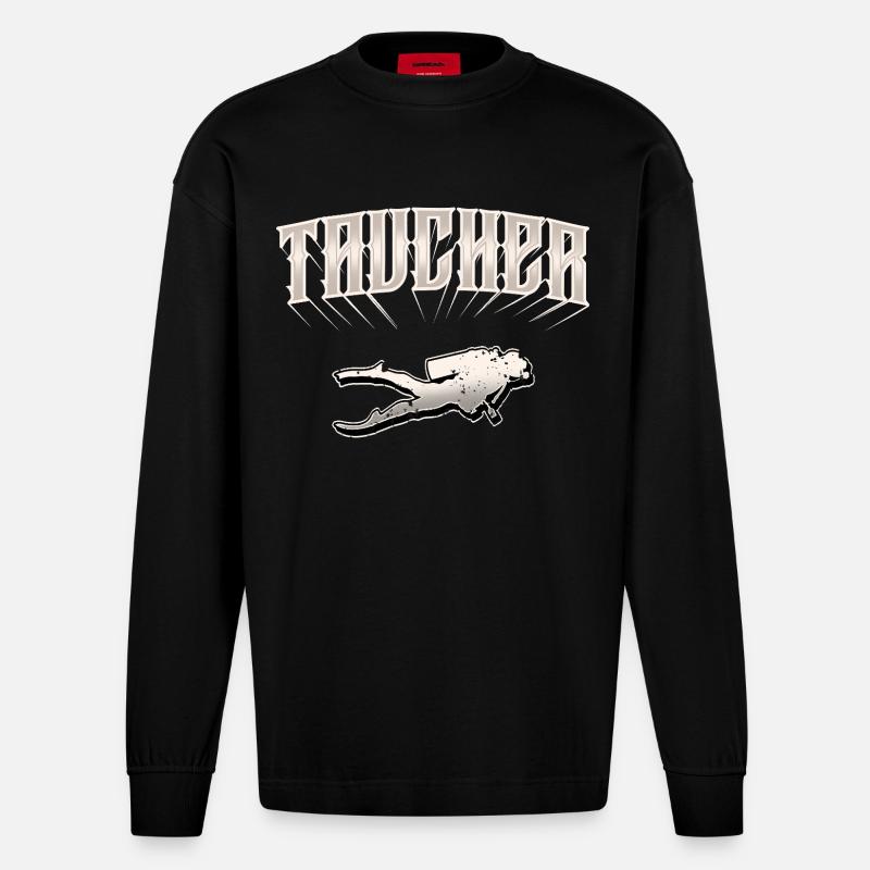 Taucher Tauchen - Heavyweight Oversized Organic Langarmshirt Made in EU - SOLID BLACK