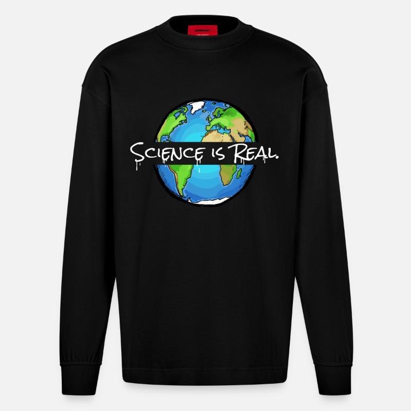La science est réelle | Globe - Manches longues bio épais oversize fabriqué en UE - SOLID BLACK