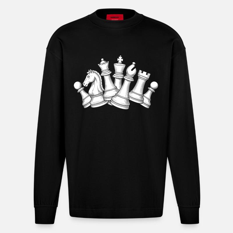 Schach Chaos – Dynamik auf dem Brett - Heavyweight Oversized Organic Langarmshirt Made in EU - SOLID BLACK