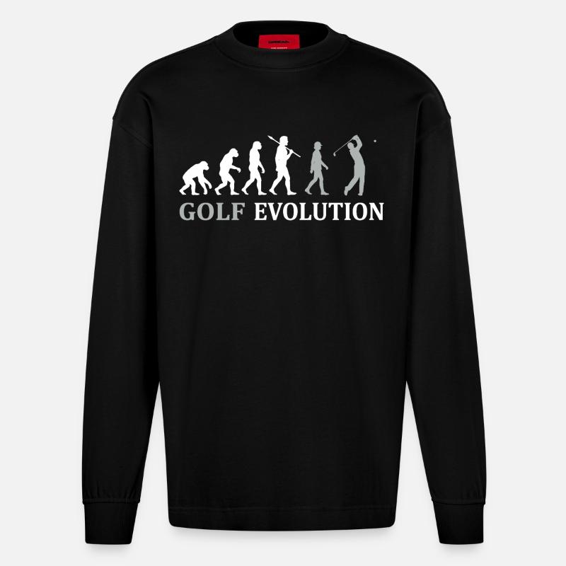 Golf Evolution – Das perfekte Golfer Geschenk - Heavyweight Oversized Organic Langarmshirt Made in EU - SOLID BLACK