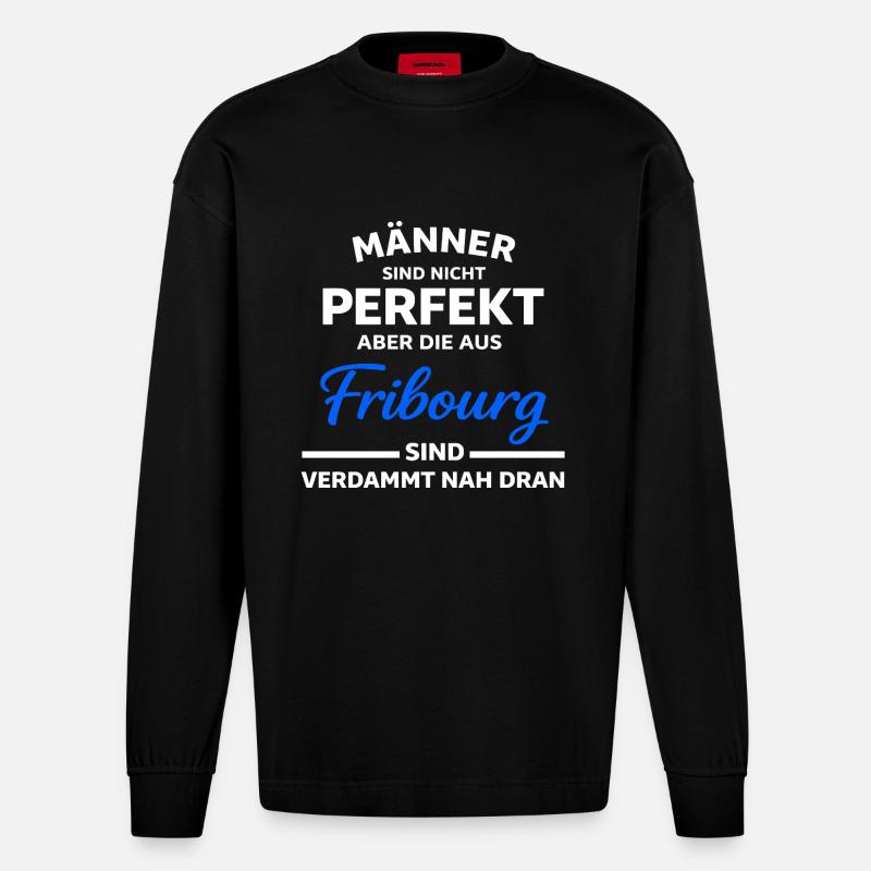 Fribourg Männer nah am Perfekt - Heavyweight Oversized Organic Langarmshirt Made in EU - SOLID BLACK