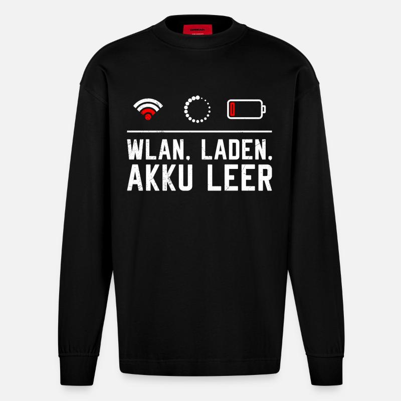 Coder WLAN. LADEN. AKKU LEER LUSTIG - Heavyweight Oversized Organic Langarmshirt Made in EU - SOLID BLACK