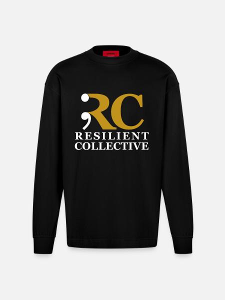 Resilient Collective emblem - Heavyweight Oversized Organic Longsleeve Shirt Made in EU - SOLID BLACK