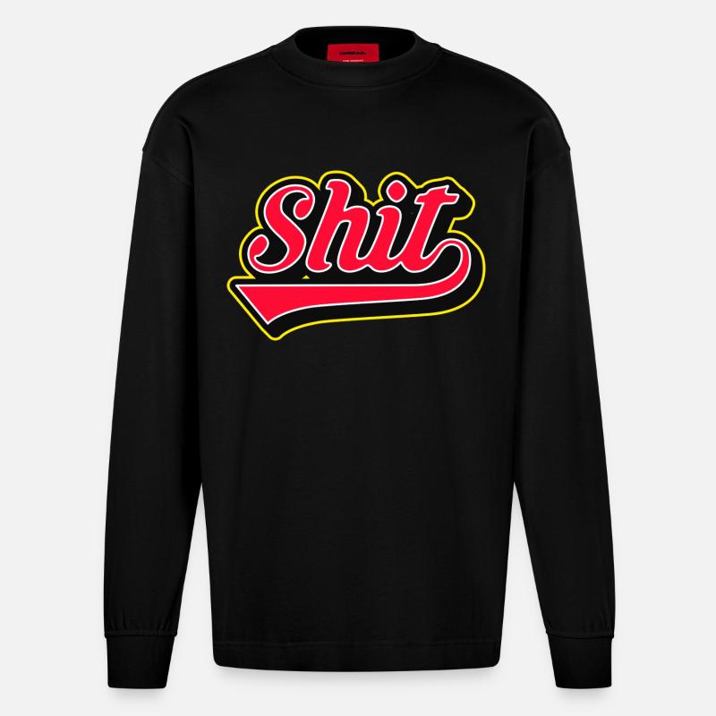 Shit Word Script Logo - Heavyweight Oversized Organic Longsleeve Shirt Made in EU - SOLID BLACK