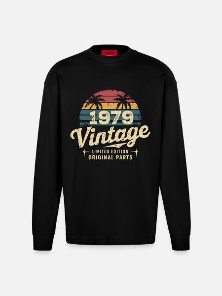 Awesome Since 1979 1979 Birthday Gift - Heavyweight Oversized Organic Longsleeve Shirt Made in EU - SOLID BLACK